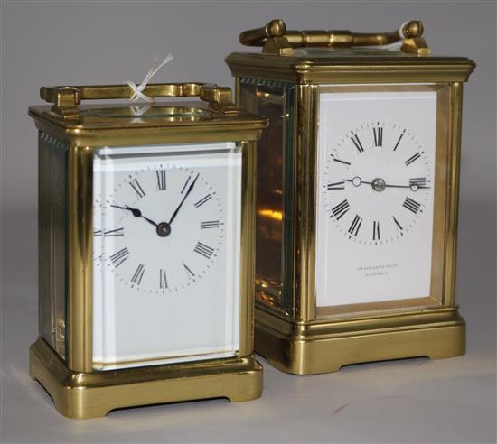 2 French brass carriage timepieces